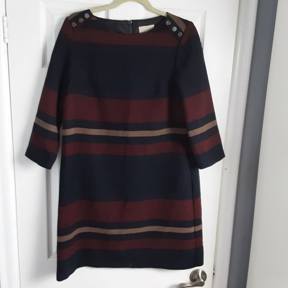 Phase Eight Sophie Black, Burgundy & Sand Striped Knitted Dress Size 10 - Picture 1 of 5